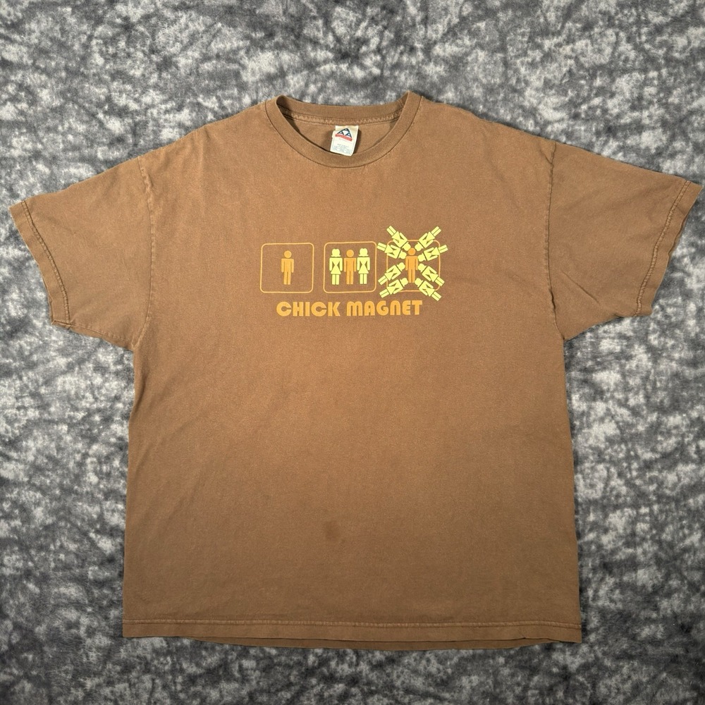 Vintage AAA Chick Magnet TShirt Mens 2XL Brown Skater Y2K Humor Graphic Tee